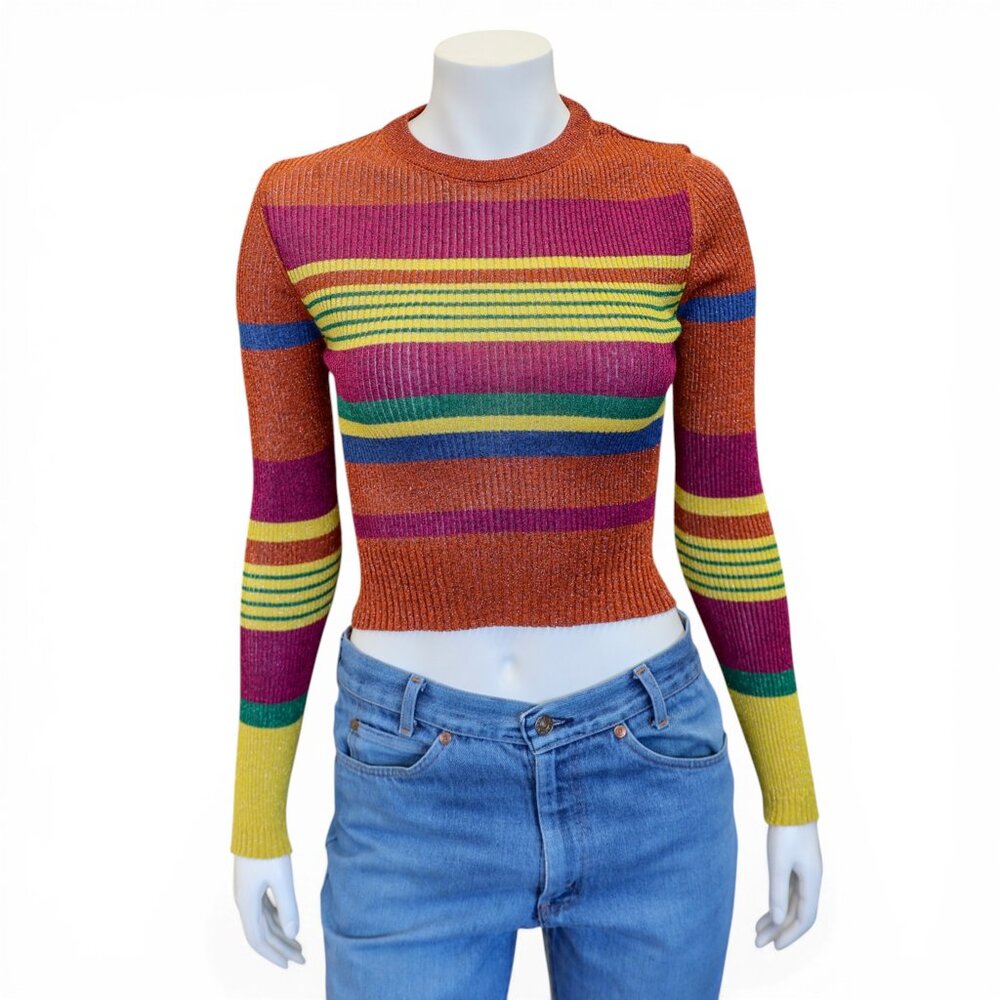 Zara Knit Retro Rainbow Ribbed Sweater – Size Small
